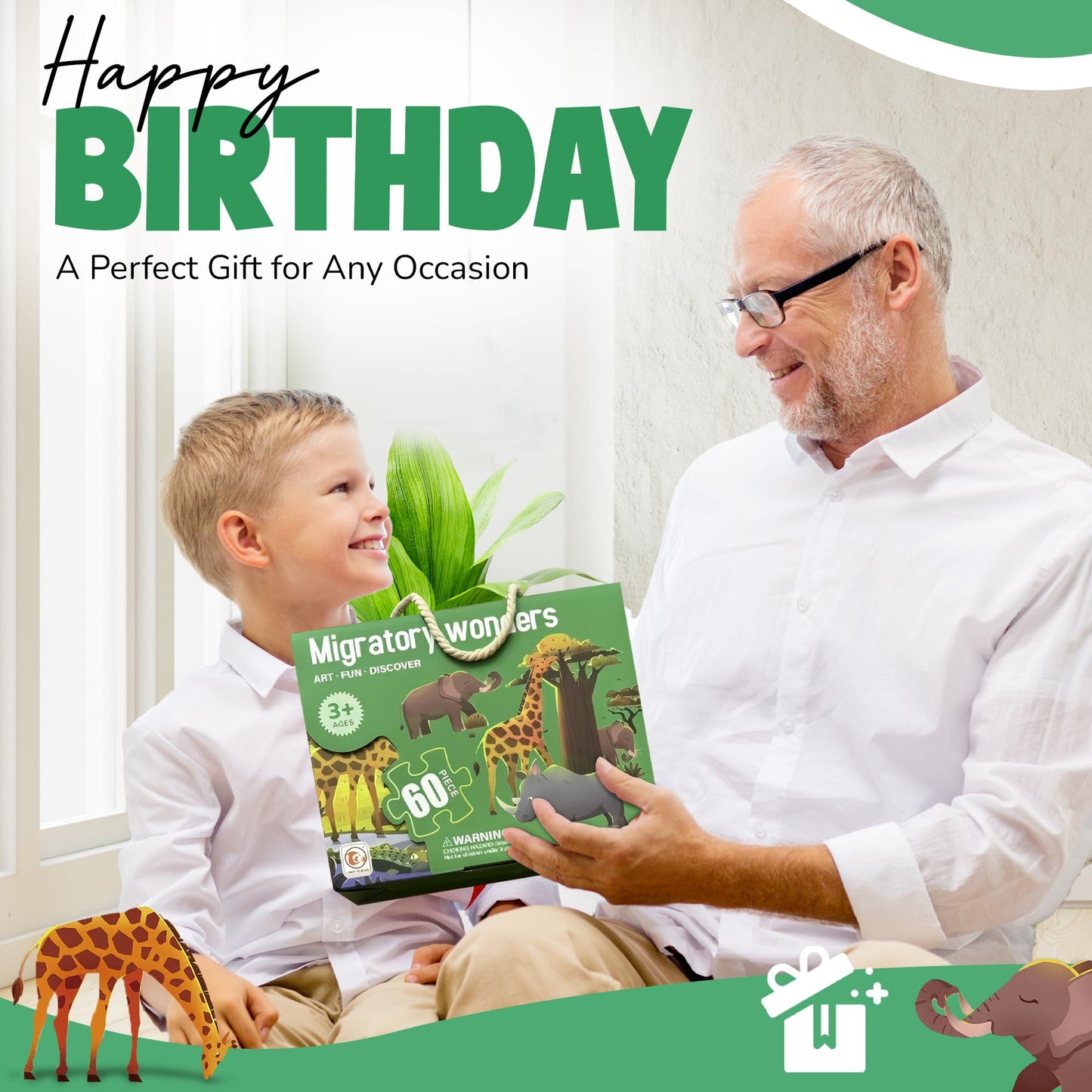 Safari Puzzle for Kids Ages 3–8 – 60-Piece Montessori Floor Puzzle for Boys & Girls | Travel Toy, Toddler Learning Game & Gift for 3 4 5 Year Olds | Migratory Wonders Jigsaw