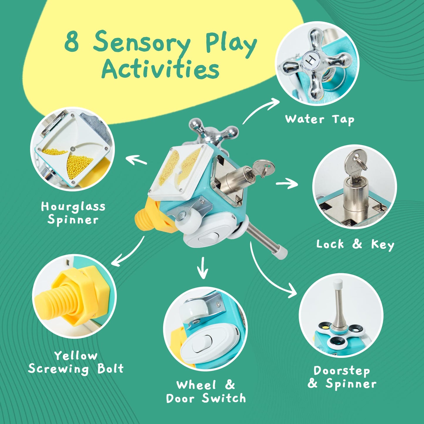 Jumble Dream Busy Cube Sensory Toys - Montessori Wooden Activity Cube Baby Toy - Travel Toddler Toys for Early Development Educational Fidget Cube for kids Autism & ADHD