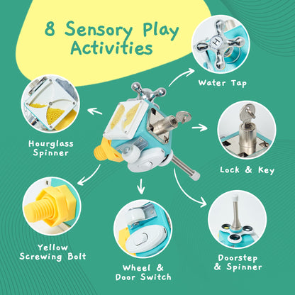 Jumble Dream Busy Cube Sensory Toys - Montessori Wooden Activity Cube Baby Toy - Travel Toddler Toys for Early Development Educational Fidget Cube for kids Autism & ADHD