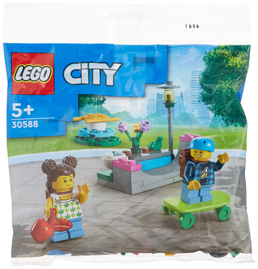 LEGO City Kid's Playground Polybag Set 30588 featuring colorful play structures and mini figures for imaginative play.