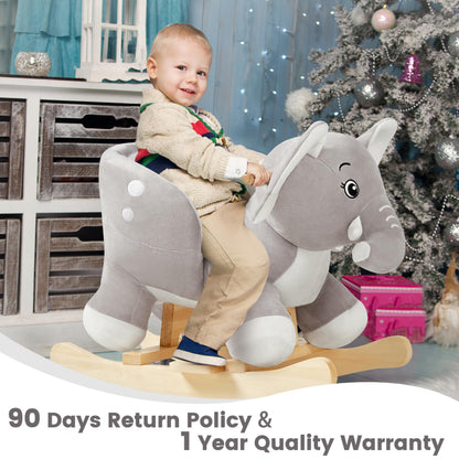 FUNLIO Elephant Baby Rocking Horse for Toddlers 6 Months to 3 Years, Cute & Graceful Grey Elephant Rocker for Baby Girl, Stuffed Plush Ride-on Rocking Animal, Easy to Assemble, CPC & CE Certified