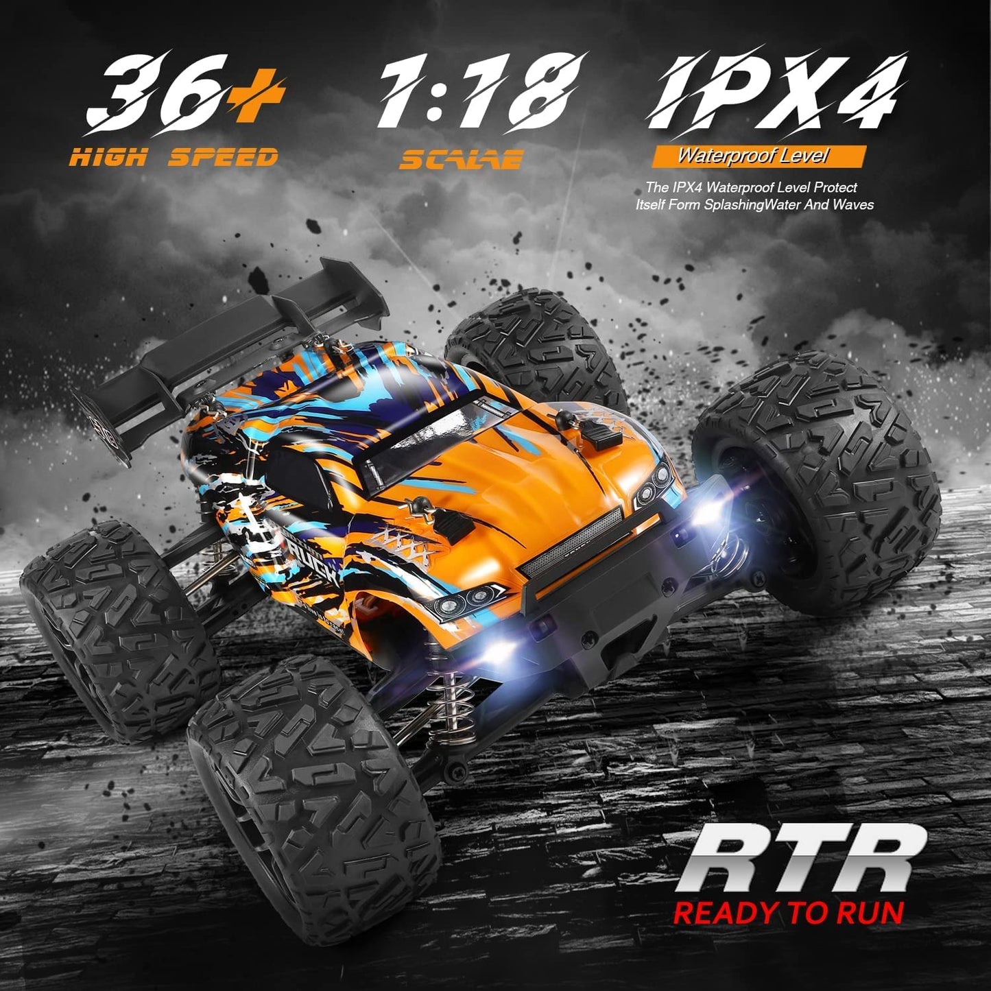 HAIBOXING RC Cars,1:18 36 KM/H High Speed Remote Control Cars for Adults Kids,2.4GHz 4WD Waterproof Off-Road Monster Truck with Two Batteries, ALL Terrain Buggy Vehicle Car Toy Gifts for Boys