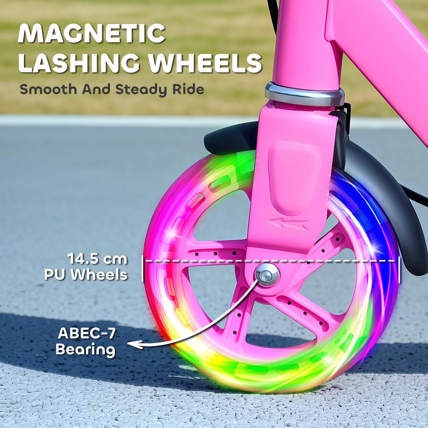 AIYAPLAY Scooter for Ages 3-8 Years, Folding Kick Scooter with Adjustable Handle, Two Light Up Wheels, Handbrake, Rear Brake, Pink