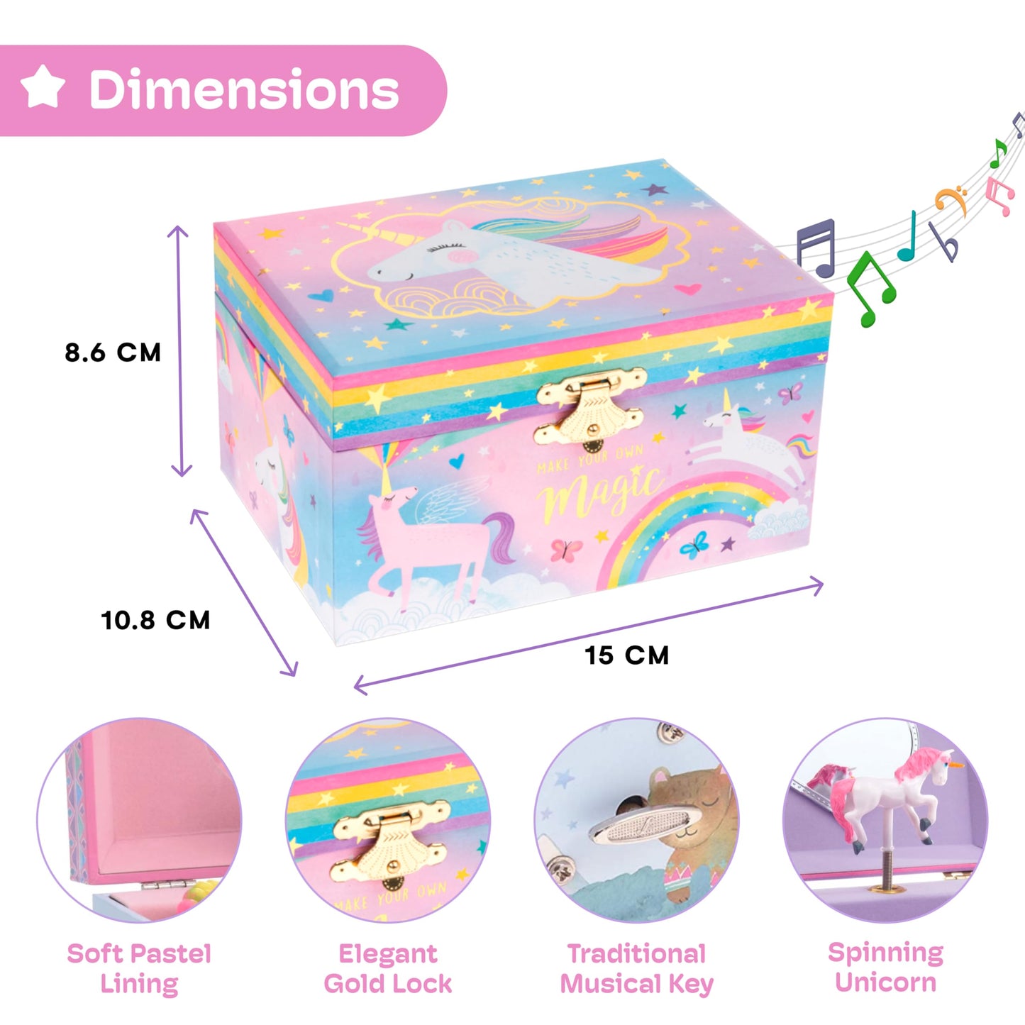 Jewelkeeper Girls Unicorn Jewellery Box with Spinning Unicorn, Cotton Candy Magical Horse Design, Beautiful Dreamer Tune, Kids Musical Jewellery Box fir Girls Birthday Presents