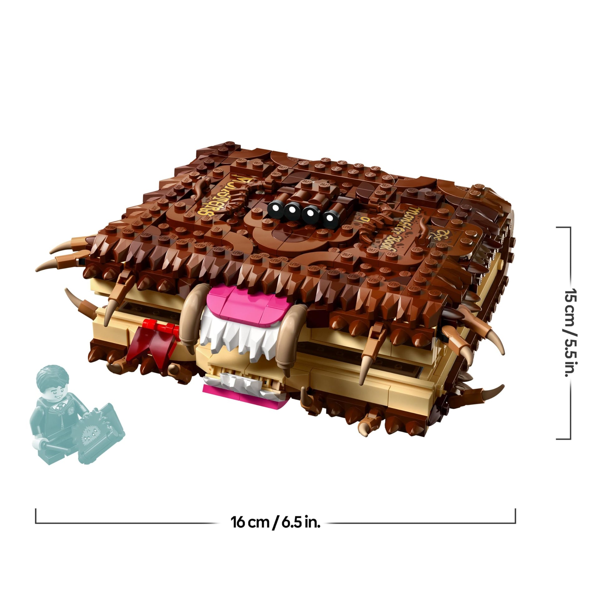 LEGO Harry Potter Chomping Monster Book of Monsters toy with Neville Longbottom minifigure and pull-back motor feature.