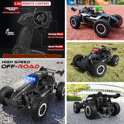 SZJJX Remote Control Car for Kids 3 4 5 6 7+, 20 KM/H High-Speed RC Cars with LED Lights, 2.4GHz 2WD Monster Truck Toys, Rechargeable RC Car, Toy Cars for Girls Boys, Christmas & Birthday Gifts–Black