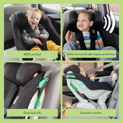 Graco Extend LX R129 Convertible Car Seat, Rearward Facing for Longer from Birth to Approx. 4 Years (40-105cm). Forward Facing from 15 Months to Approx. 4 Years (76-105cm), Midnight Fashion