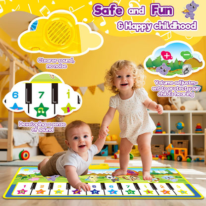 Musical piano mat toy by m zimoon featuring a colorful foldable design with 10-key keyboard for toddlers.