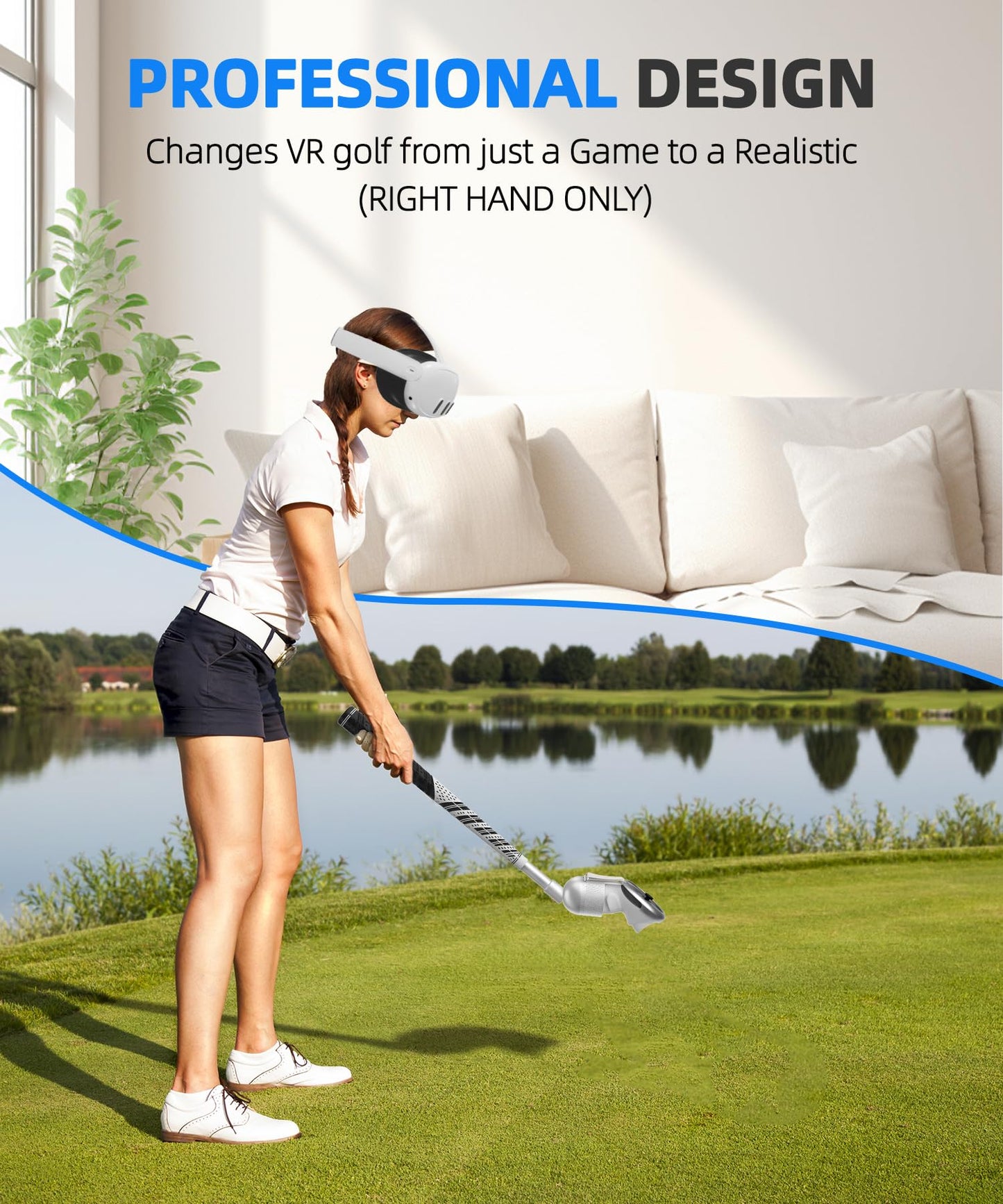 BRICOK VR Golf Club Attachment for Meta Oculus Quest 3/Meta Quest 3S, Unblock Signal Aluminum VR Golf Club Attachment Non-Slip VR Golf Handle Grip for Golf + For Right Controller