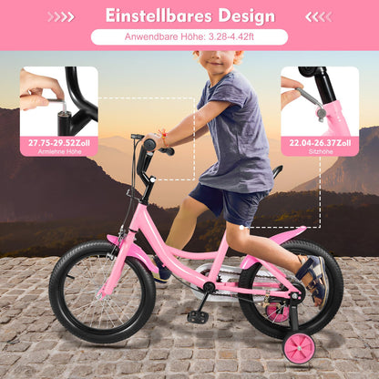 Fetcoi 16 Inch Children's Bicycle with Non-Slip Stabilisers for Boys and Girls from 4-8 Years Removable Stabilisers for Children's Bikes (Pink)