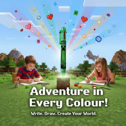 SRVertex Minecraft Multicoloured Pen - 6-in-1 Retractable Ballpoint Pens Rainbow Barrel Novelty Pens Kids Office School Supplies, Students Pen Children Gift 3+ Years