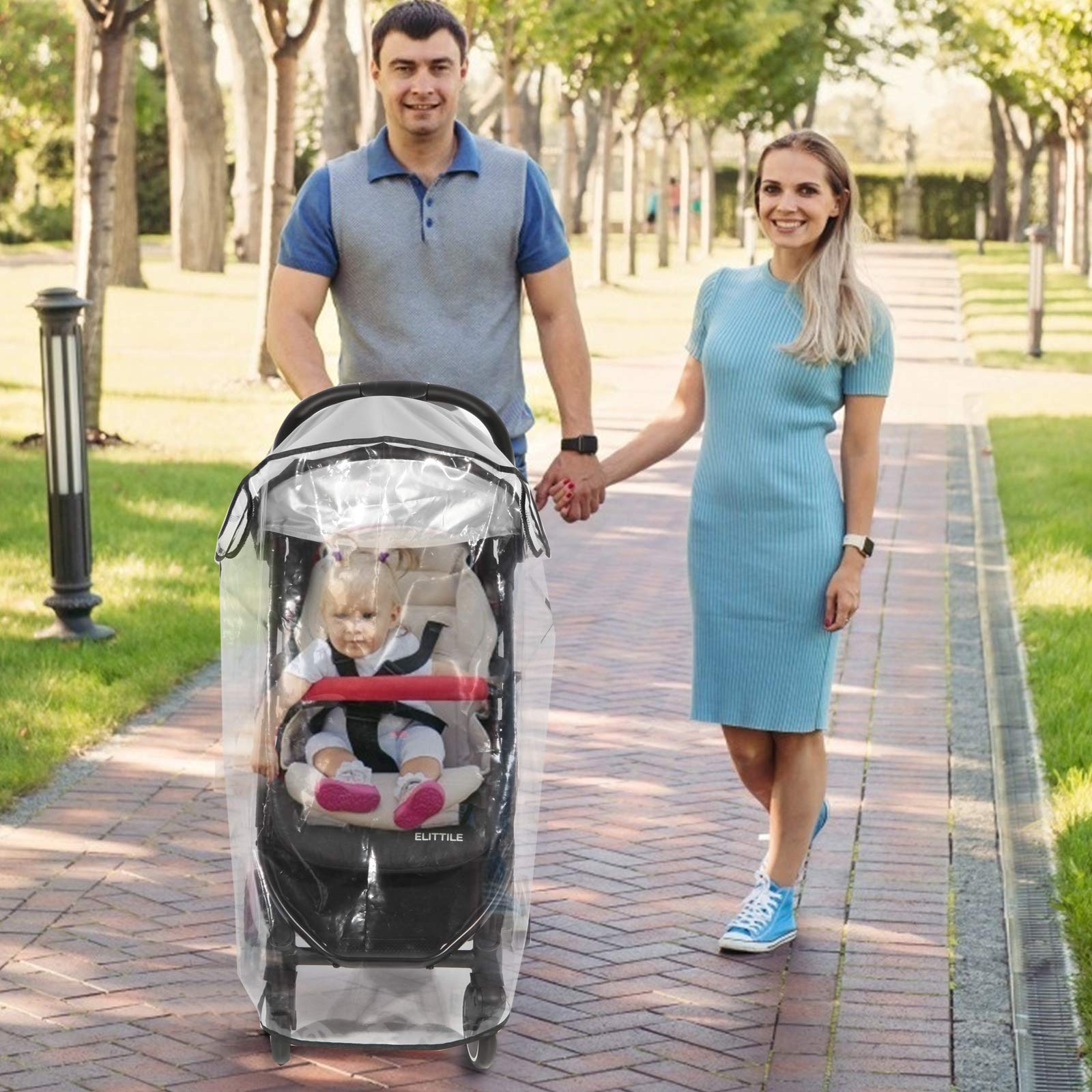 Hrzeem universal pushchair rain cover, windproof and waterproof, protects against sun, dust, and snow for strollers.