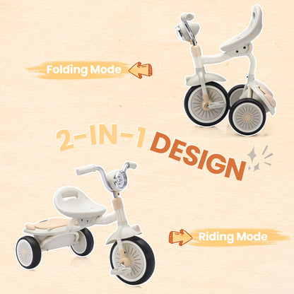 UBRAVOO Baby Tricycle, Foldable Toddler Trike with Pedals, Cool Lights, Durable Wheels and Comfortable Seat, Baby First Walker Trike for 1-5 Years Old Girls, Boys (White)