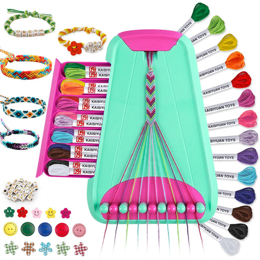 Arts and Crafts for Kids Ages 8-12,Friendship Bracelet Making Kit for Girl,Kids Jewelry Making Kit with 28 Pre-Cut Threads,Christmas Birthday Gifts for Ages 6 7 8 9 10 11 12 Year Old (Green/Rose)