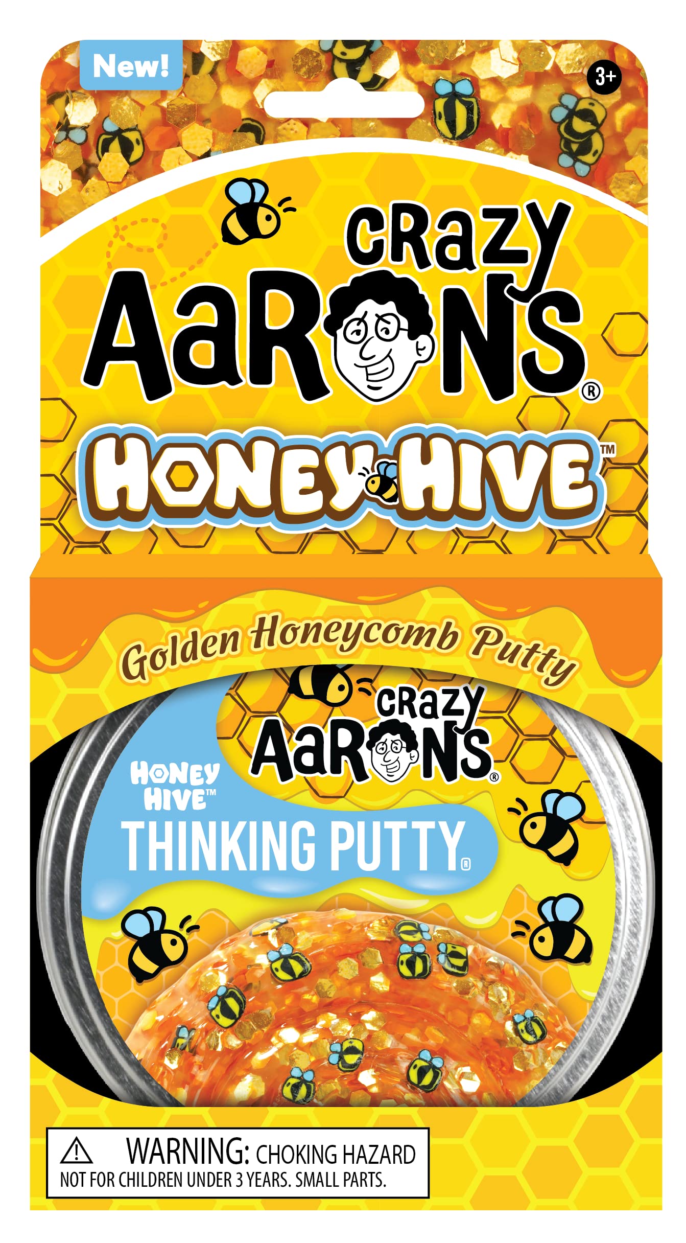 Crazy Aaron's Trendsetters Honey Hive clear putty with hidden pieces, non-toxic slime that never dries out, perfect for creative play.