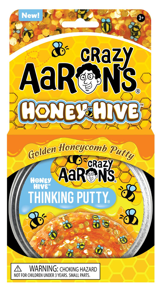 Crazy Aaron's Trendsetters Honey Hive clear putty with hidden pieces, non-toxic slime that never dries out, perfect for creative play.
