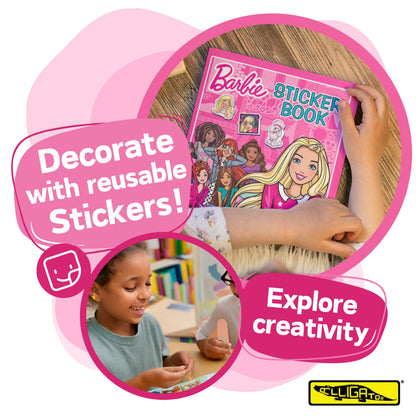 Barbie alligator-themed sticker book with reusable stickers for kids, featuring colorful animal illustrations and fun activity pages.