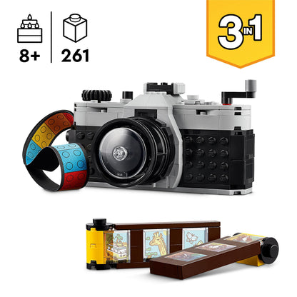 LEGO Creator 3in1 Retro Camera toy, transformed into a video camera and TV set, colorful desk decoration for kids.