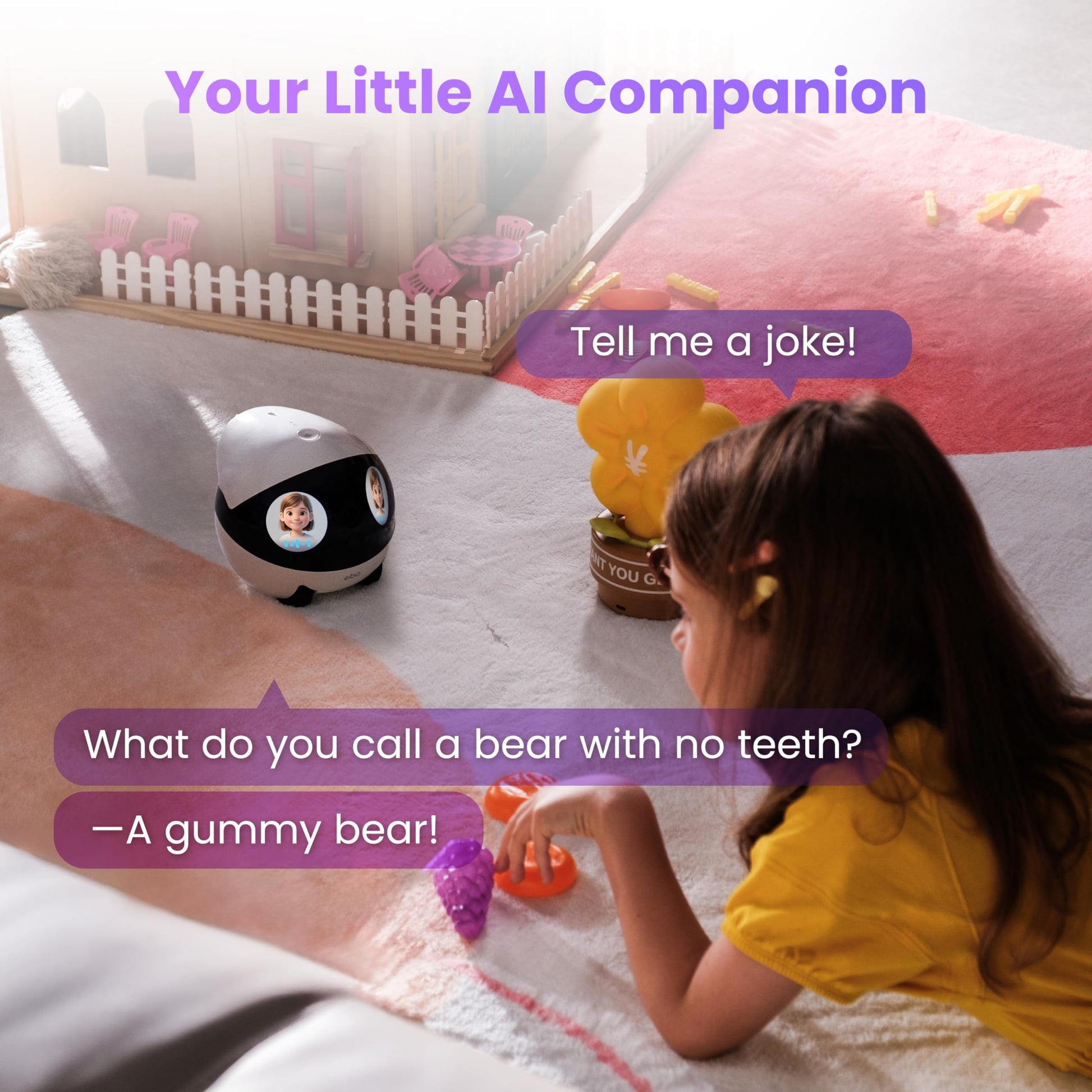 Enabot EBO Air 2 Plus FamilyBot AI mobile robot with 3K security camera, night vision, pet camera, and 2-way audio for home surveillance.