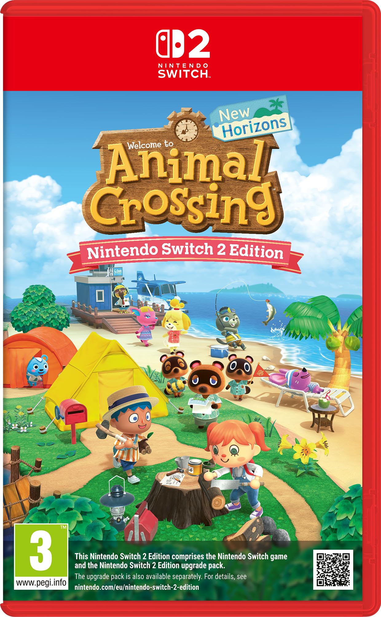 Nintendo Animal Crossing: New Horizons Nintendo Switch 2 Edition console on a table with Joy-Con controllers and game case.