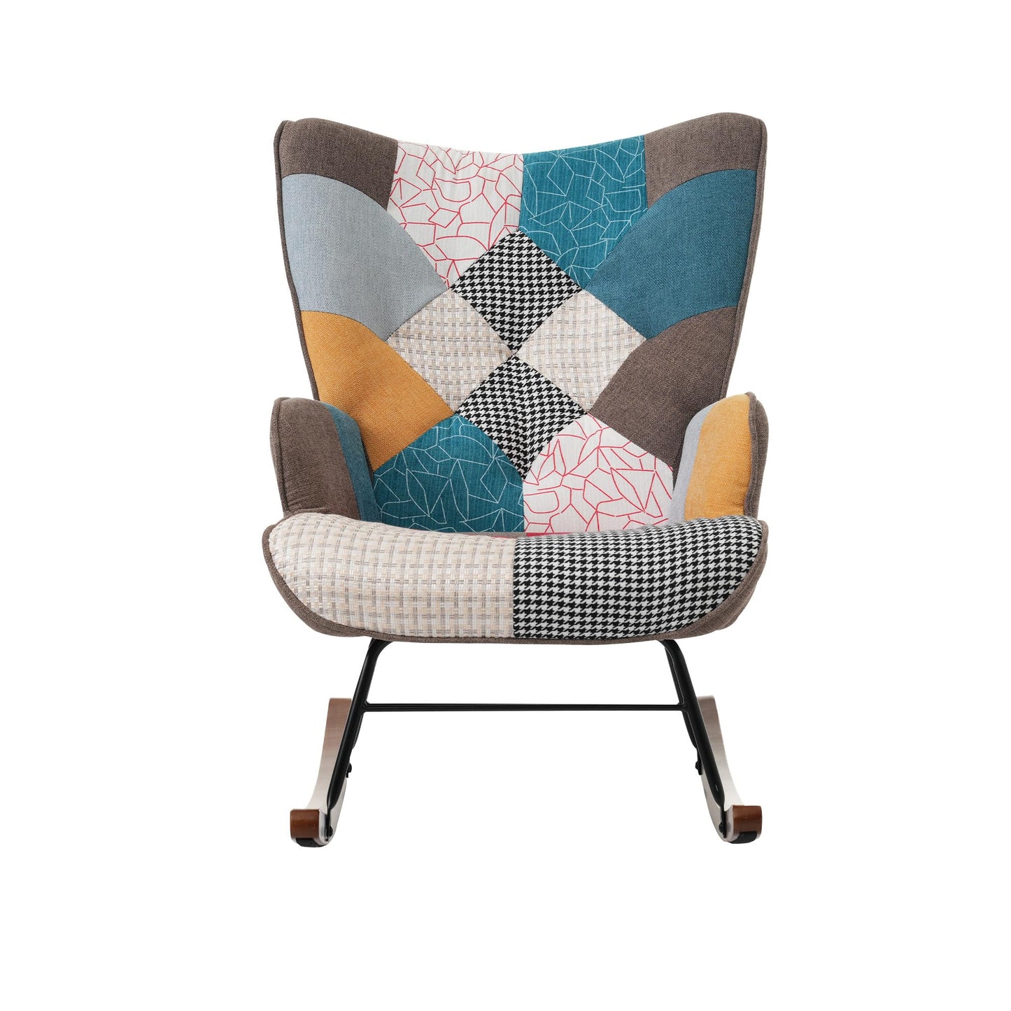 BTM Rocking Chair for Nursery, Rocking Chair with with Footstool, Iron and Walnut Feet, Single Recliner Lounge for Living Room Bedroom Office, Colorful