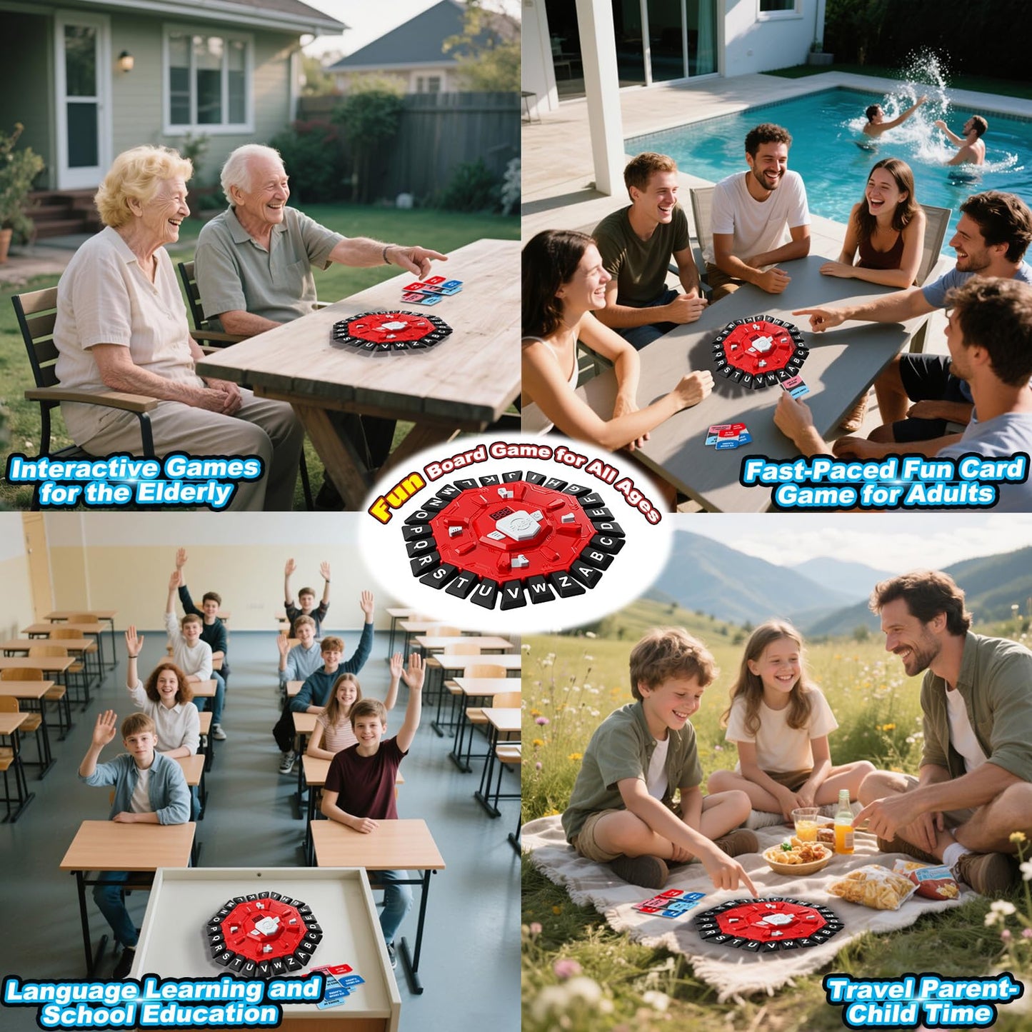 Word Game Family Board Games for Kids & Adults with 2 Modes,220 Topic Categories 24 Letters Pressing Game,Fun Fast-Paced Puzzle Games for Boys Girls Age 3+, 2-8 Players,Christmas & Birthday Gifts,Red