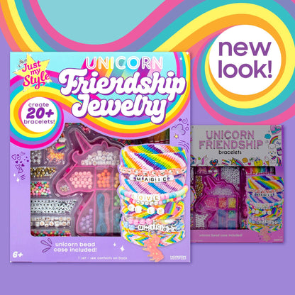 Just My Style Unicorn Friendship Bracelet by Horizon Group USA, DIY Over 20 Jewelry Pieces.Kit Includes 1300+ Beads,10 Skeins of Friendship Thread,Bracelet Charms,Unicorn Storage Case & More