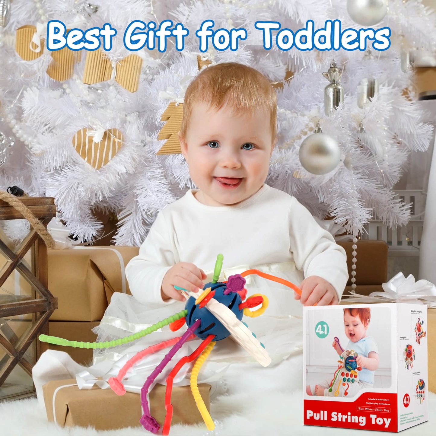 Hooku Montessori Toys for 2 Year Old, Sensory Toys for Babies, Food Grade Silicone Pull String Activity Toy, Fine Motor Skill Toy for Toddlers, Baby Travel Toy, Baby Girl Boy Gifts
