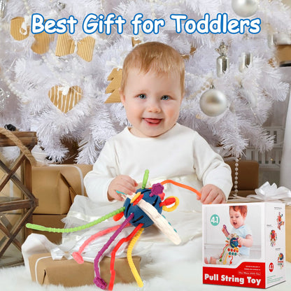Hooku Montessori Toys for 2 Year Old, Sensory Toys for Babies, Food Grade Silicone Pull String Activity Toy, Fine Motor Skill Toy for Toddlers, Baby Travel Toy, Baby Girl Boy Gifts