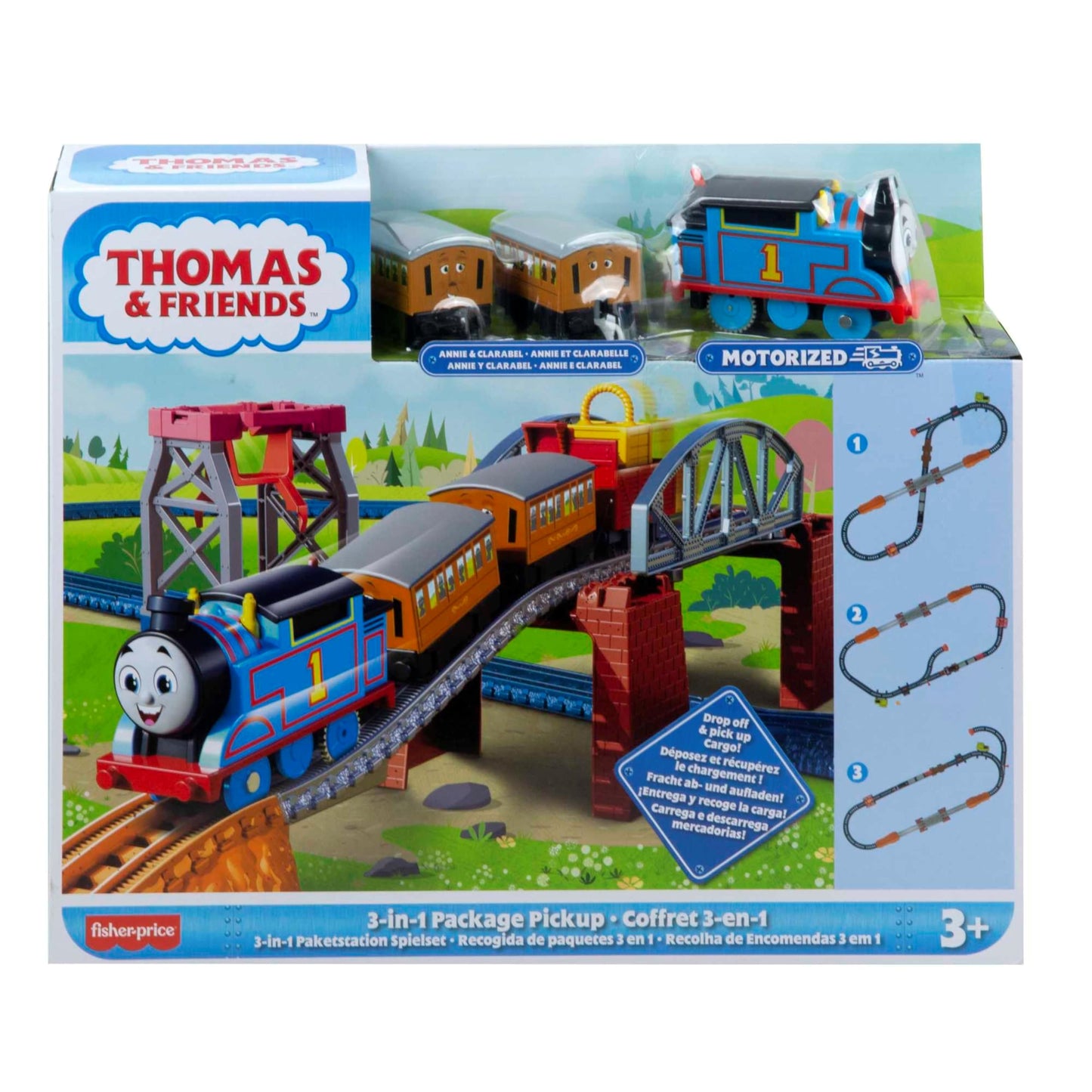 Fisher-Price Thomas & Friends 3-in-1 Package Pickup Train Set with motorized Thomas for preschoolers ages 3 years and older, HGX64
