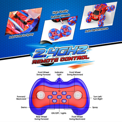 Dreamlandia 8WD remote control monster truck with lights, sounds, spray, designed for kids ages 3-12, outdoor RC car toy.