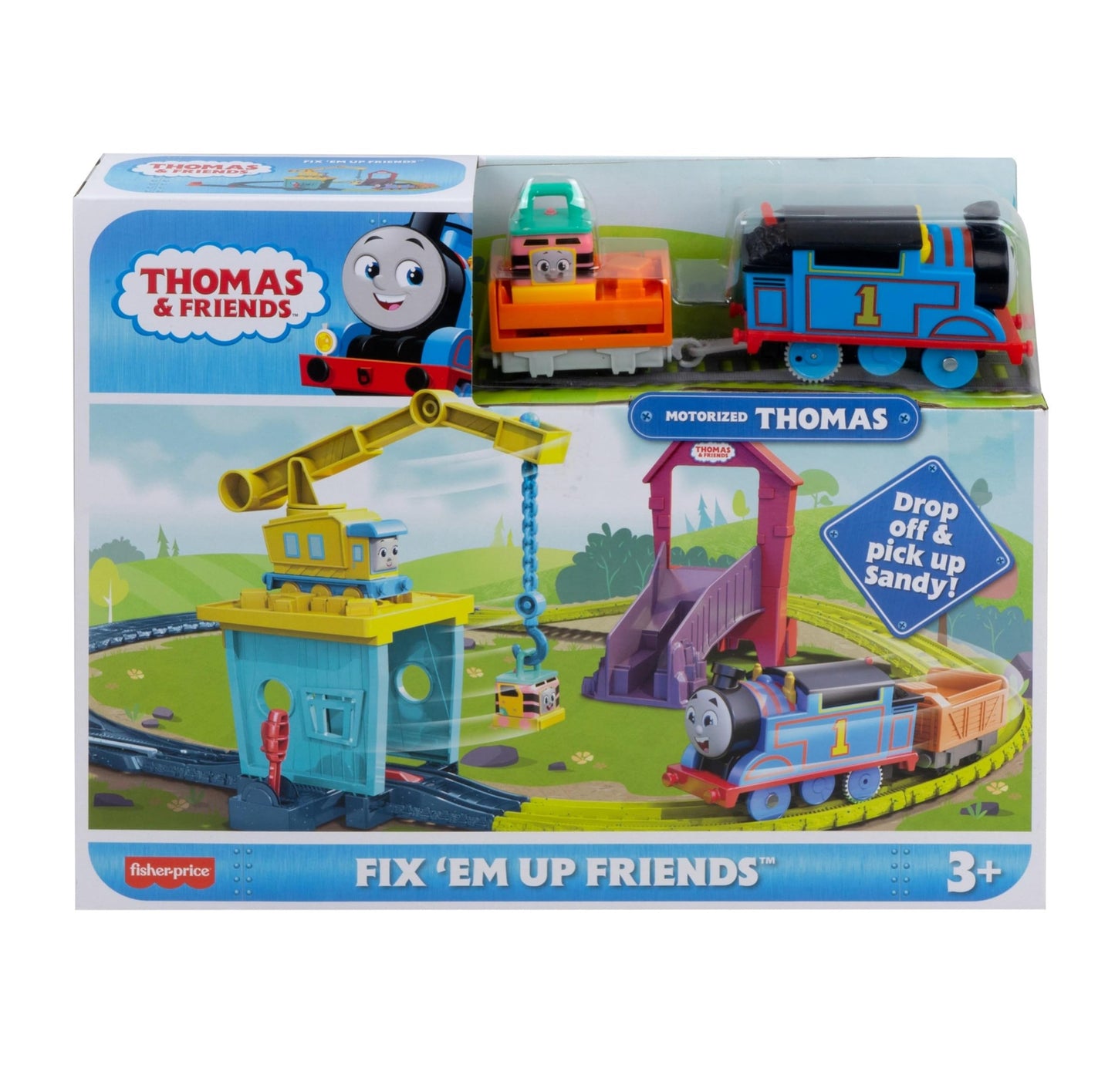 Thomas & Friends Motorized Toy Train Set Fix 'em Up Friends with Carly the Crane & Sandy the Rail Speeder for Preschool Kids Ages 3+ Years, HDY58, Nicht Zutreffend