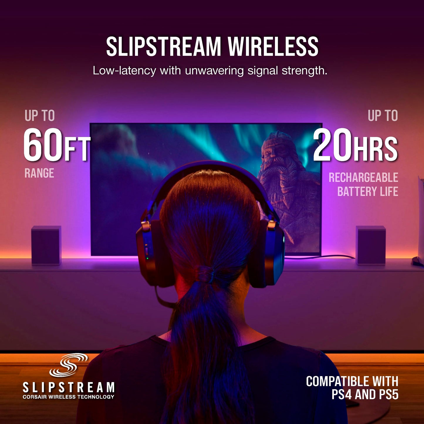 Corsair HS80 RGB Wireless Gaming Headset with Dolby Atmos, omni-directional mic, and carbon design for PC, Mac, PS5, and PS4.