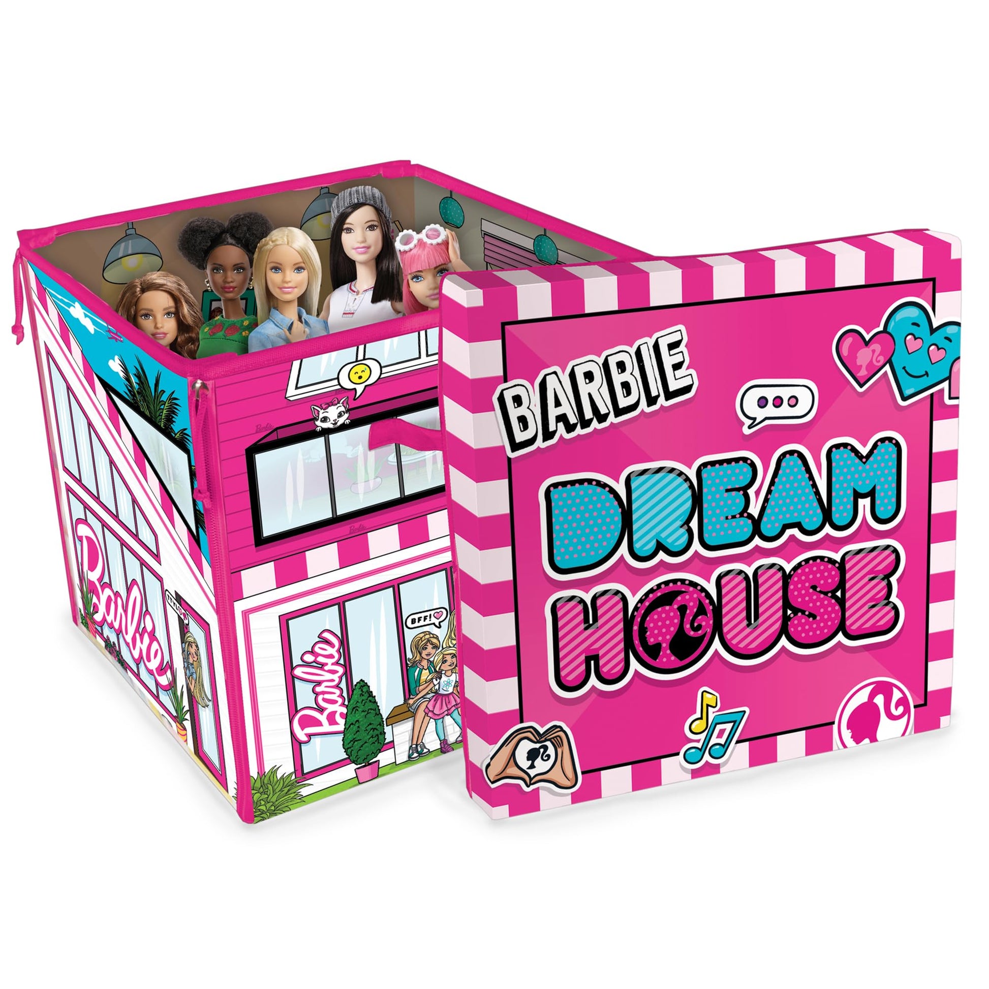Barbie Dreamhouse ZipBin storage for 40 dolls with playmat, featuring vibrant colors and fun design for imaginative play.