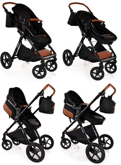 Boneelook 3-in-1 baby buggy pram stroller with black frame, lightweight aluminum design, suitable for newborns and toddlers.