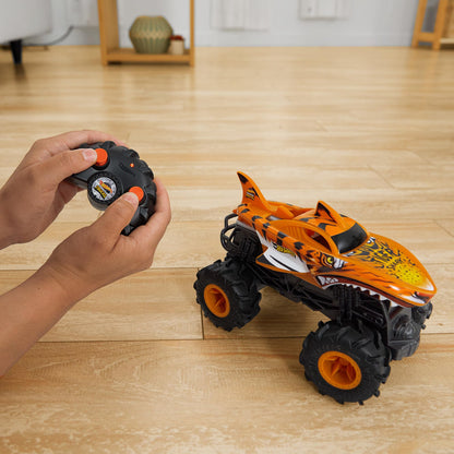 Hot Wheels Monster Trucks Remote Control Car, HW Tiger Shark in 1:24 Scale, All-Terrain Capabilities with Terrain Action Tires, Full Function RC, HNV03