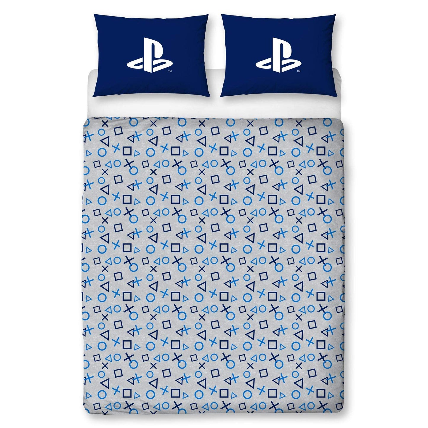 PlayStation Character World Blue Double Duvet Cover Officially Licensed Sony Reversible Two Sided Game Bed Design with Matching Pillowcase, Cotton, Blue, PYSBLEDD001UK2