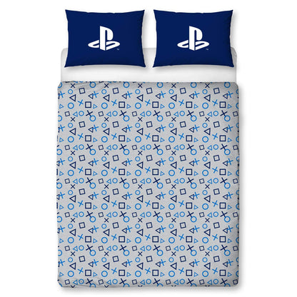 PlayStation Character World Blue Double Duvet Cover Officially Licensed Sony Reversible Two Sided Game Bed Design with Matching Pillowcase, Cotton, Blue, PYSBLEDD001UK2