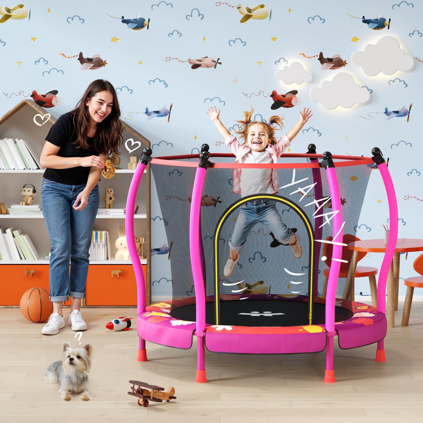 Happin 55” Toddler Trampoline, Indoor & Outdoor, Ages 1-6, 5FT Kids, Ultra Safe Rebounder Mini Trampoline for Kids with Safety Enclosure Net, for Toddler Boys & Girls