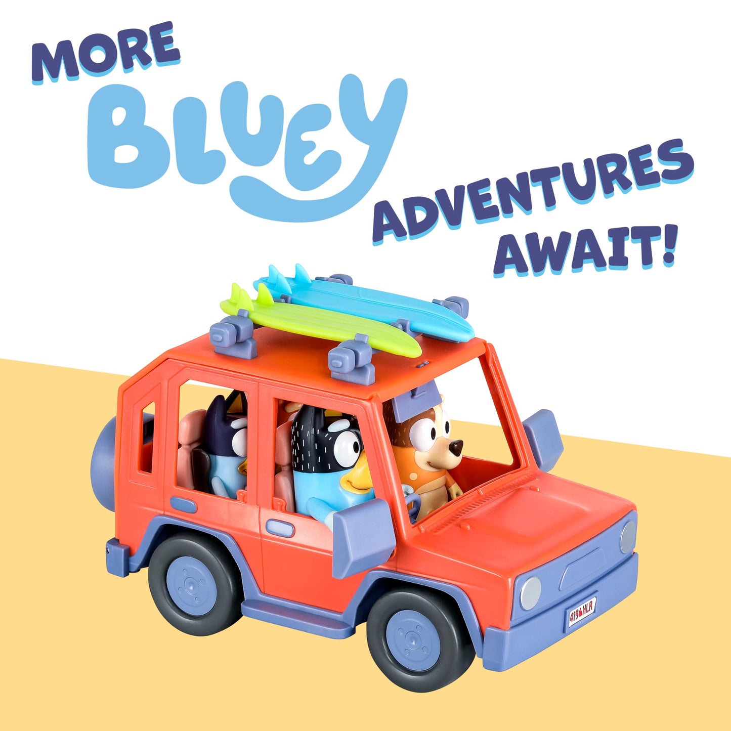 Bluey Heeler Family 4WD Vehicle and 4 Figure Pack, 2.5-3 Inch Figures, 2 Surfboards Accessories and Stickers Amazon Exclusive