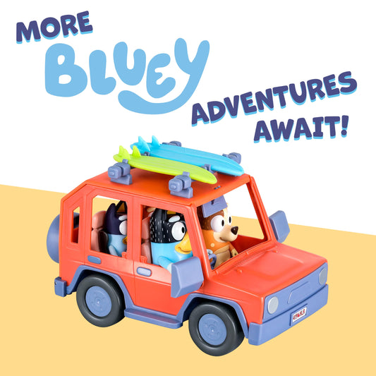 Bluey Heeler Family 4WD Vehicle and 4 Figure Pack, 2.5-3 Inch Figures, 2 Surfboards Accessories and Stickers Amazon Exclusive