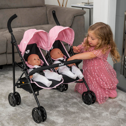 Joie Aire Twin Pushchair | Childrens Double Stroller Pram In Black & Pink | Childrens Baby Doll Stroller Toy Umbrella Fold Stroller | Role Play Toy Dolls Buggy Pushchair | Ages 3+