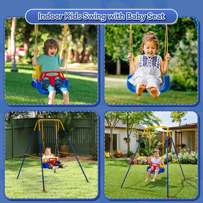 Warmiehomy 3 in1 Baby Swing Chair with Safety Harness Kids Swings for Garden Backyard Outdoor Indoor, Foldbale Toddler Swing Chair Play for Children Gift for 1 2 3 4-10 years old Boys Girls, Blue