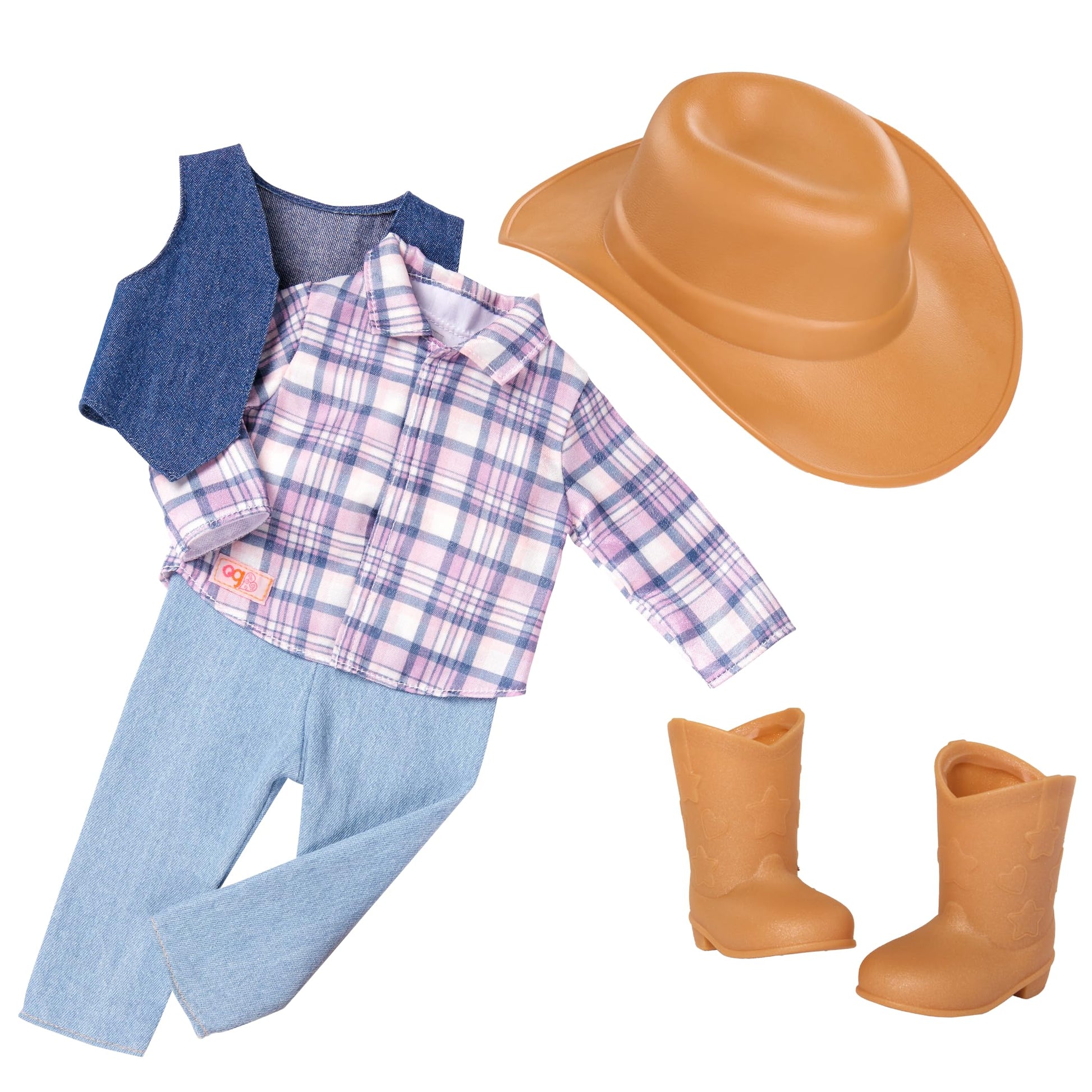 18-inch Our Generation Carolyn Cowgirl Doll with cowboy hat, tall riding boots, and lifelike brown eyes in Western outfit.