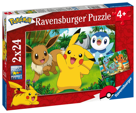 Ravensburger Pokemon jigsaw puzzles for kids, featuring two 24-piece puzzles with colorful Pokemon characters.