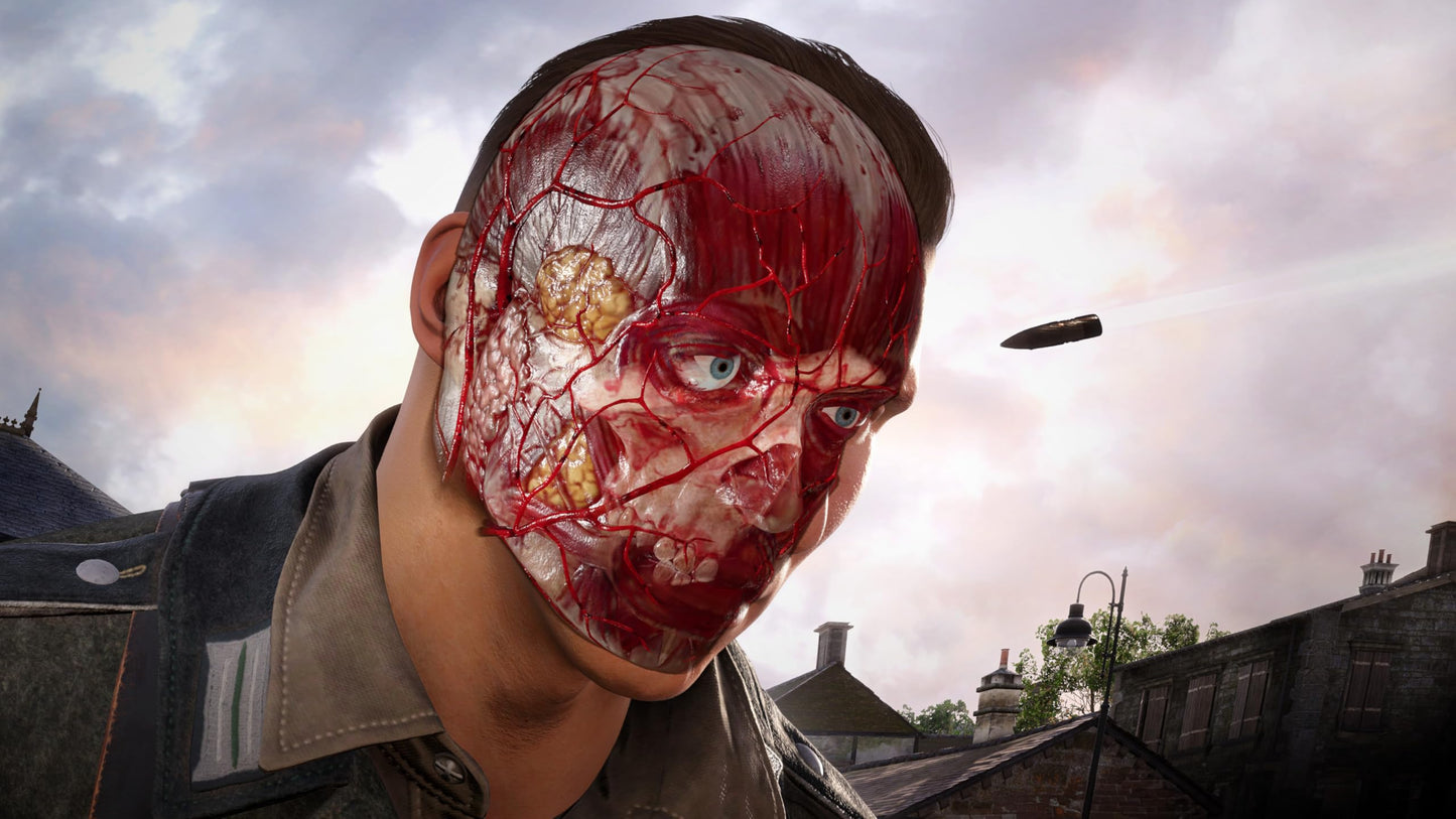 Sniper Elite: Resistance PlayStation 5 game case with artwork, featuring military sniper scene and Fireshine Games branding.