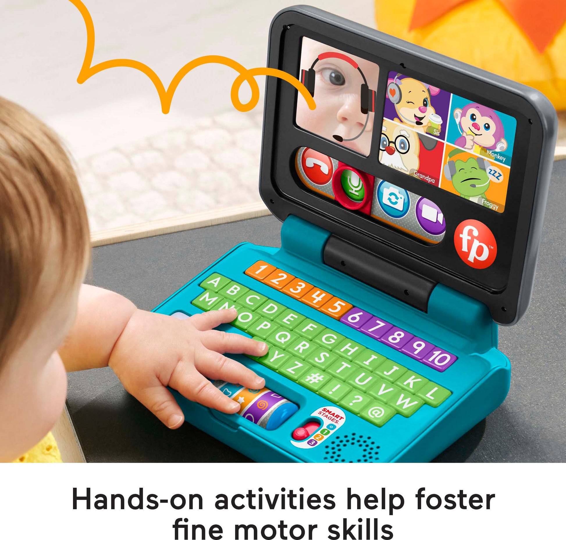 Fisher-Price Laugh & Learn Let's Connect Laptop toy with colorful buttons and screen for infants and toddlers, UK edition