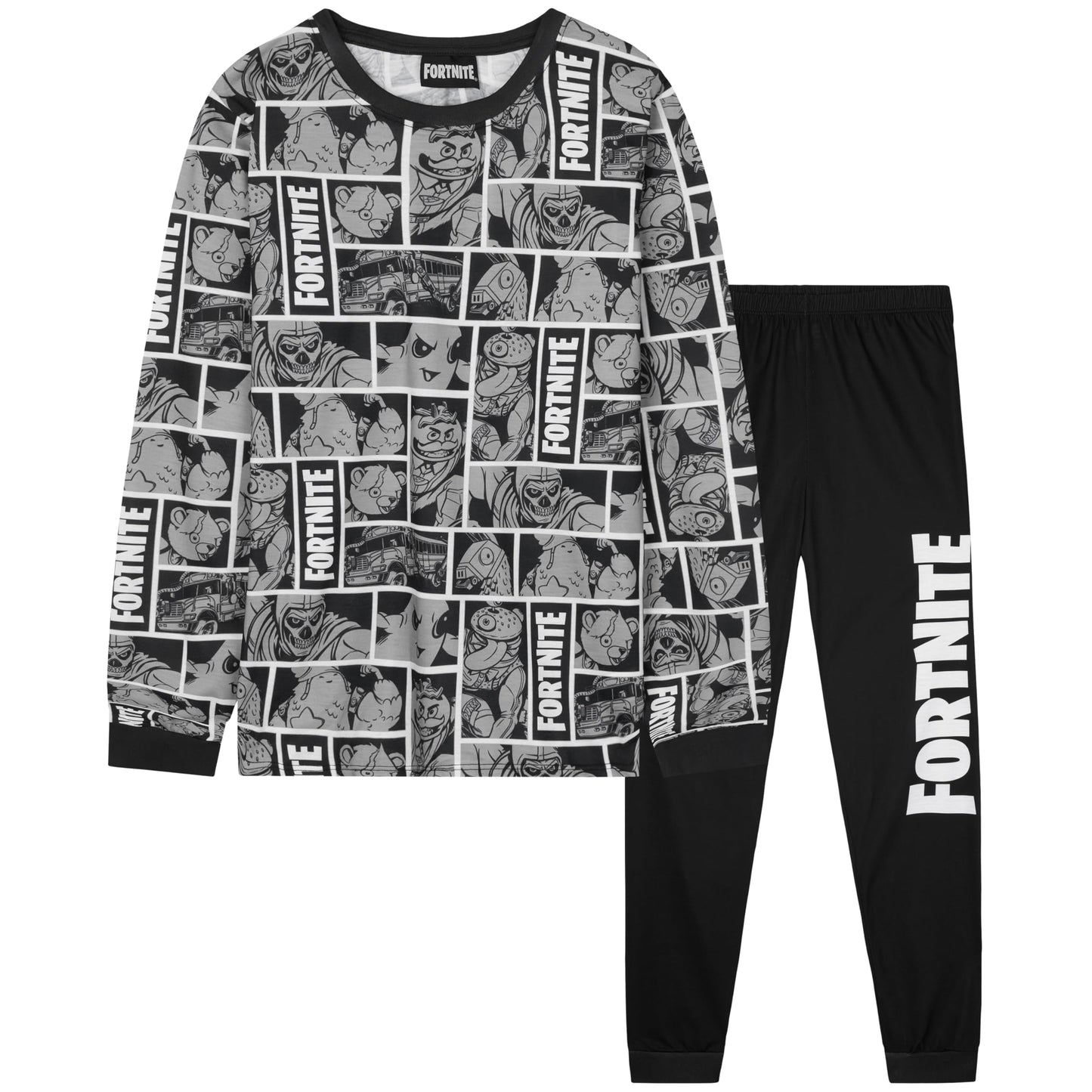 Get Trend Fortnite Boys Pyjamas Set, Long PJs for Kids & Teenagers, Cosy Loungewear Soft Nightwear, Gamer Gifts for Boys (11-12 Years, Grey Fortnite)