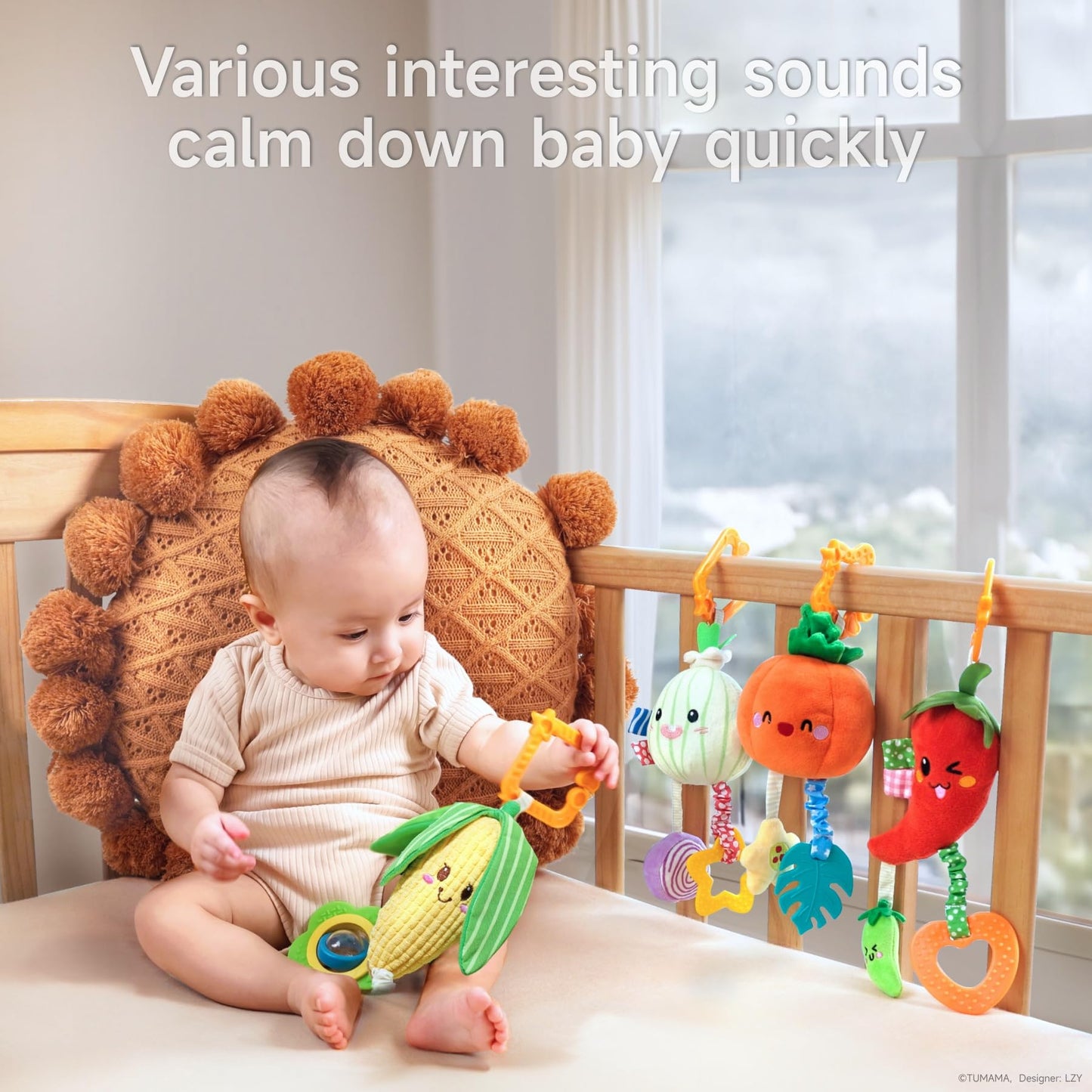TUMAMA KIDS baby rattle sensory toy clip on for pram and pushchair, suitable for newborns and infants boys and girls