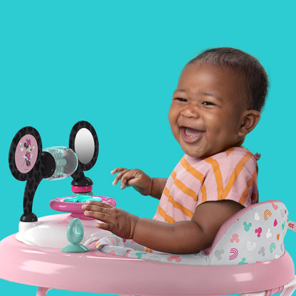 Bright Starts Disney Baby Minnie Mouse 2-in-1 activity walker with removable toy station, lights, songs, sounds, pink color, adjustable height